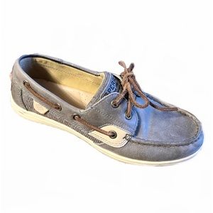 Sperry Top Slider Leather Boat Shoe Gray & Metallic Silver 7